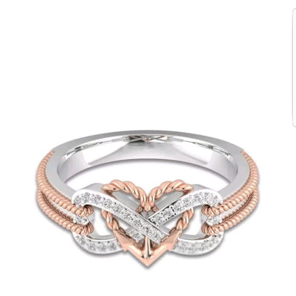 925 STERLING SILVER/ROSE GOLD TWISTED HEART RING - Picture 2 of 3
